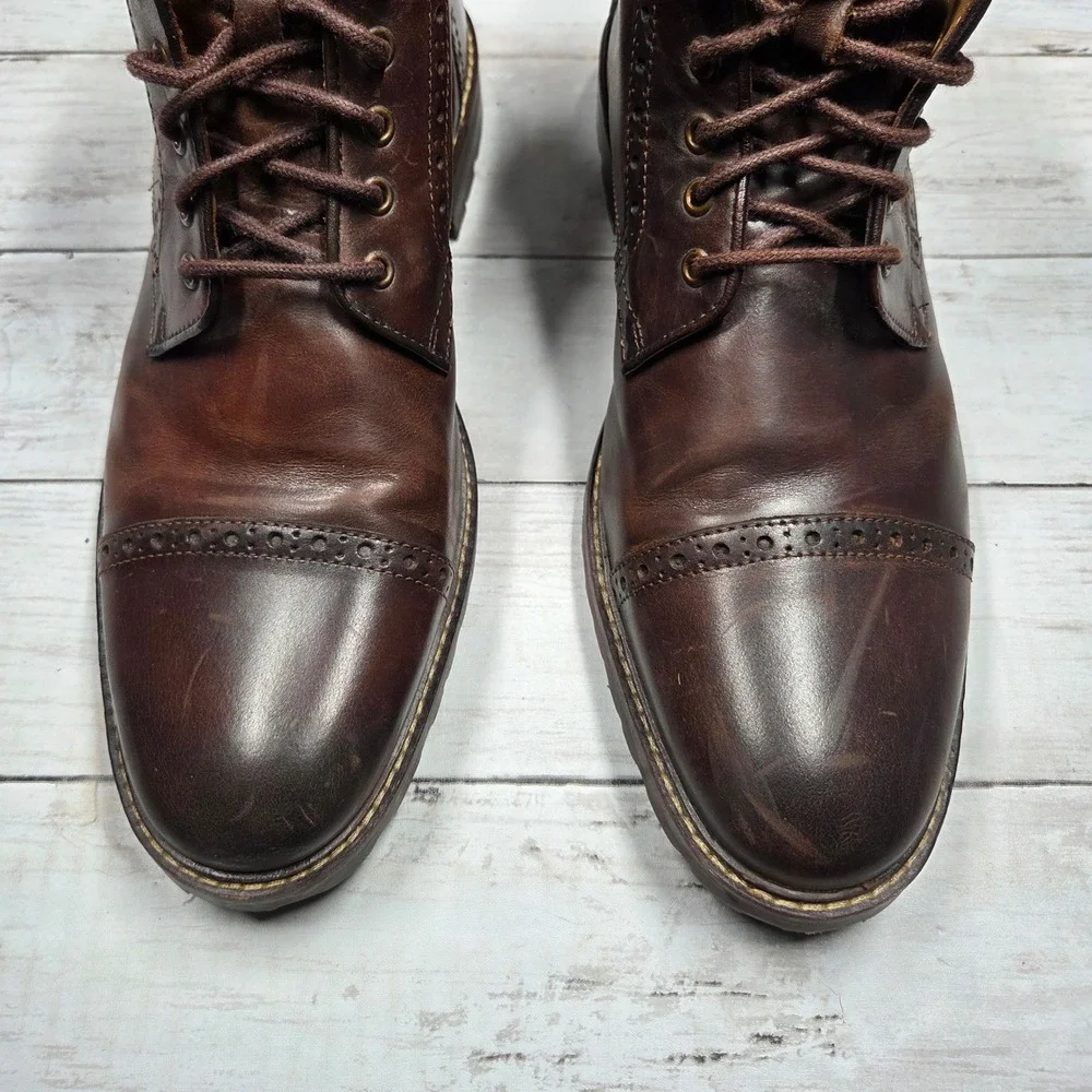 Florsheim 11874-215 Cap Toe Brogue Boot Men 10.5 D Brown Leather Lug Sole